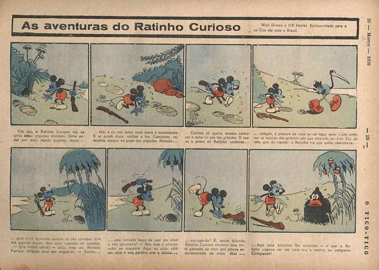 A estreia do Mickey Mouse nas páginas da revista O Tico-Tico, em 1930