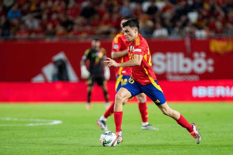 Pedri (Espanha) durante jogo contra a Dinamarca, no dia 12.10.2024 