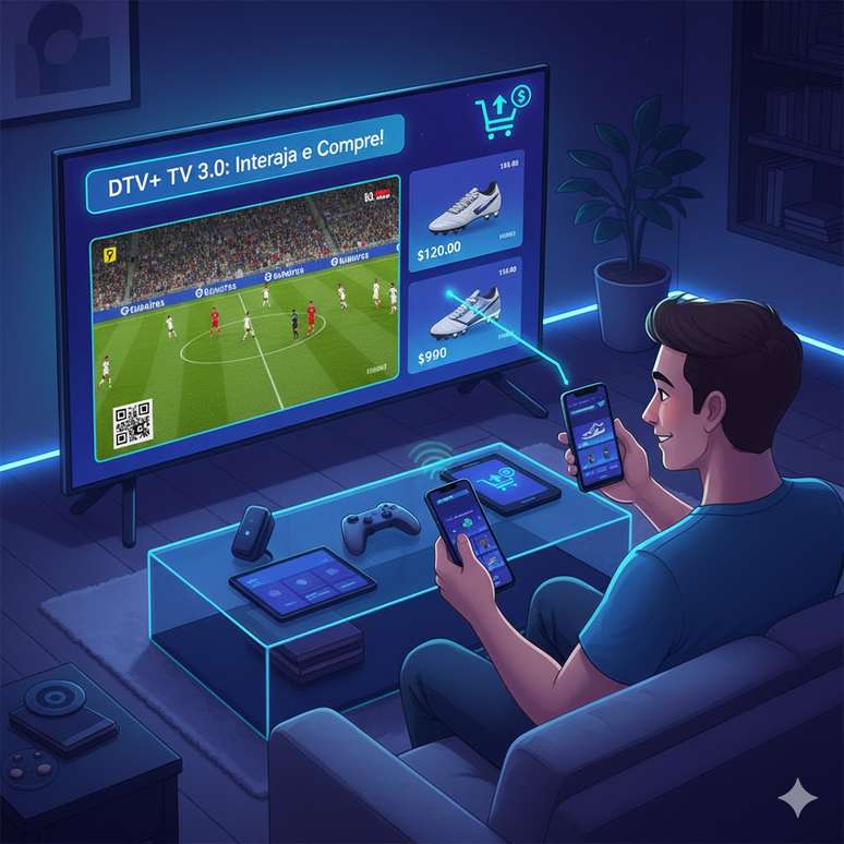 Durante a exibição de uma partida de futebol, por exemplo, o telespectador poderá comprar produtos relacionados, como chuteiras usadas pelos craques e ingressos para futuros jogos