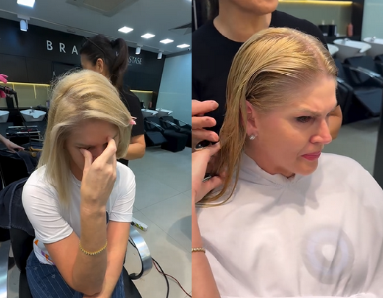 Val Marchiori gets emotional after cutting her hair at the start of treatment for breast cancer
