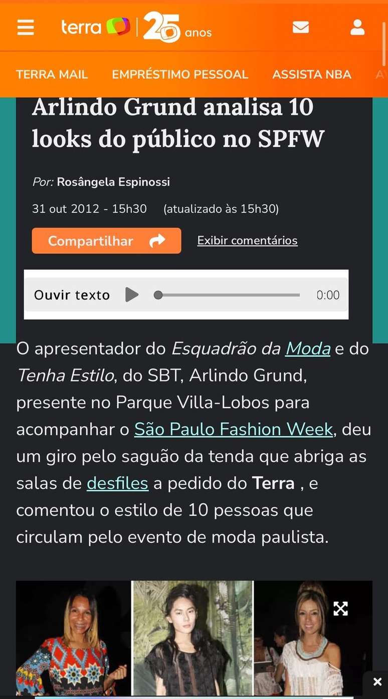 Matéria feita com Arlindo Grund para o Terra, mem 2012 