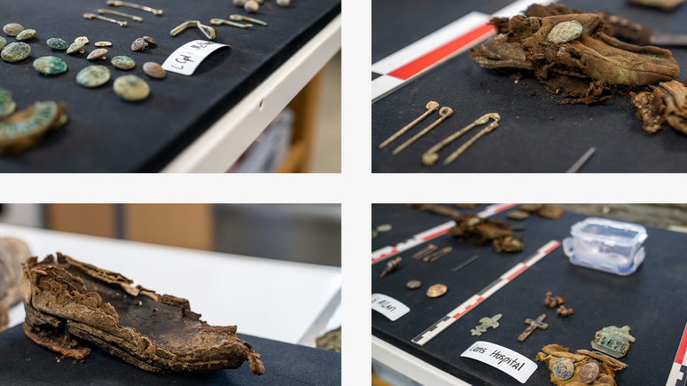 Botas, insígnias e fivelas: artefatos conservados apesar do tempo e encontrados junto aos restos de soldados da Primeira Guerra Mundial