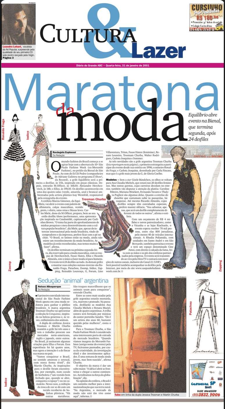 Matéria do DGABC sobre a 10ª edição do evento, em 2001, que passaria a se chamar SPFW 