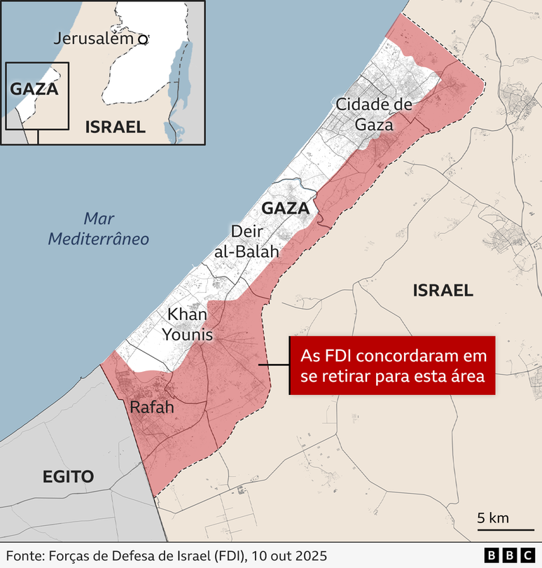 Tropas israelenses afirmam terem se retirado at&eacute; uma linha que as deixa em controle de 53% da Faixa de Gaza