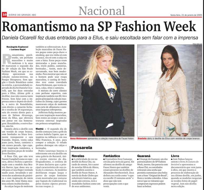 Ana Hickmann e Daniella Cicarelli ilustrram matéria de 2005 do DGABC 