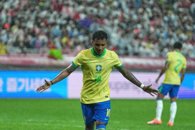 Rodrygo (Brasil) celebrando seu gol contra a Coréia do Sul, no dia 10.10.2025 