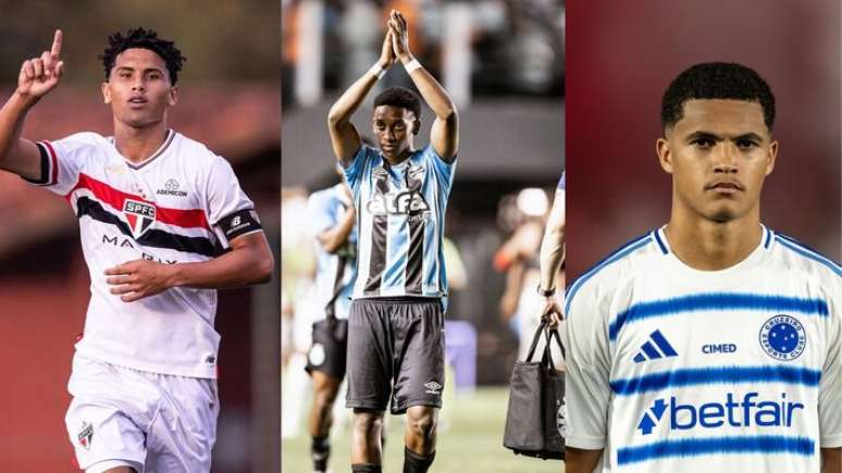 Ângelo Candido, do São Paulo, Gabriel Mec, do Grêmio, e Kauã Prates, do Cruzeiro