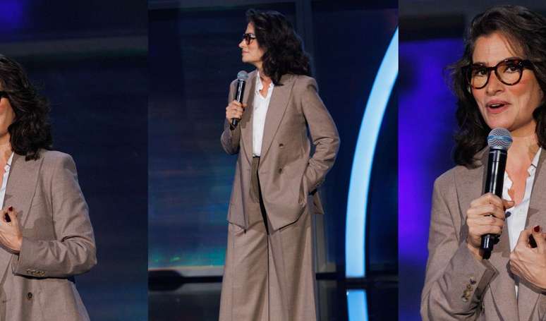 O Segredo da Elegância! Sabíamos que alfaiataria é elegante, mas Renata Vasconcellos redefiniu sofisticação com este look marrom acinzentado.