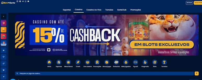 Plataforma conta com diversas promoções em cassino