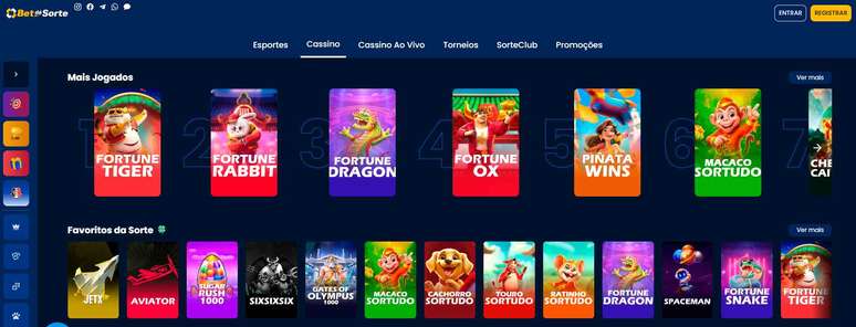 Cassino da Bet da Sorte conta com os principais jogos