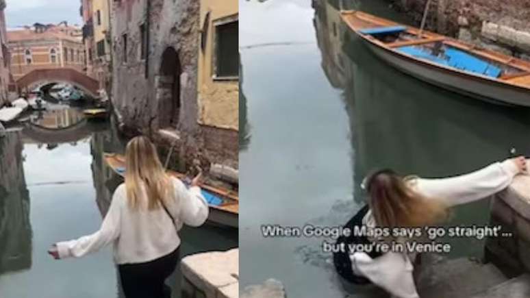 Vídeo do Instagram mostrando um turista polonesa dando um mergulho inesperado em um canal em Veneza se tornou viral