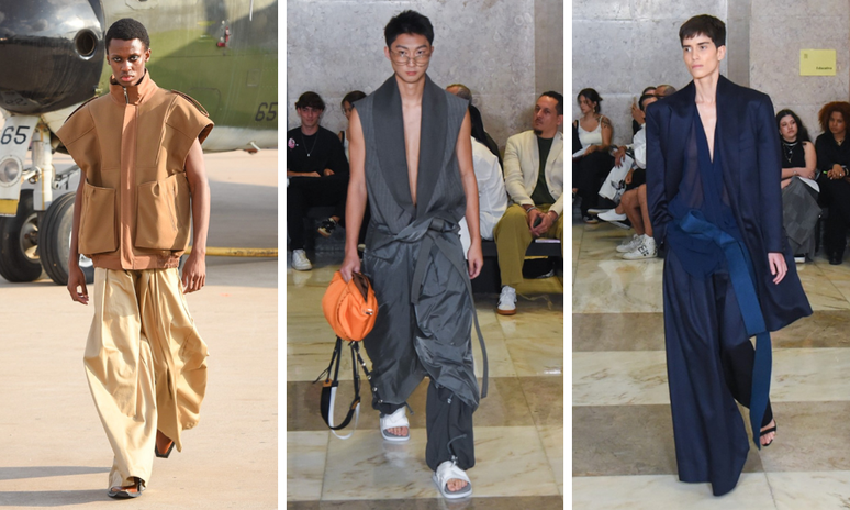 Calças largas nos desfiles da grife Forca e João Pimenta (Fotos: Brazil News)