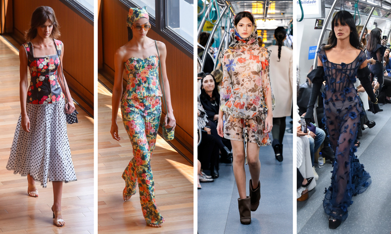 Flores nos desfiles de Patricia Viera e Gloria Coelho (Fotos: Brazil News)