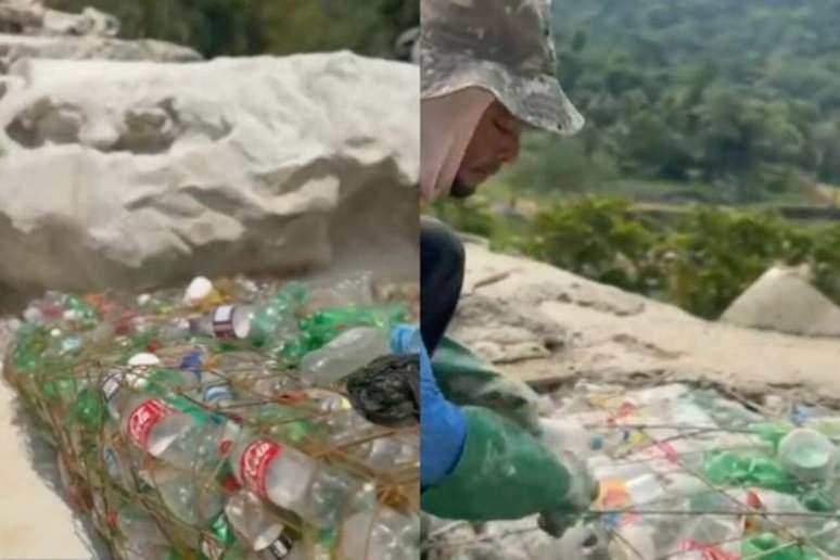A cachoeira utiliza cerca de 40 toneladas de materiais reciclados – Reprodução/TV Globo