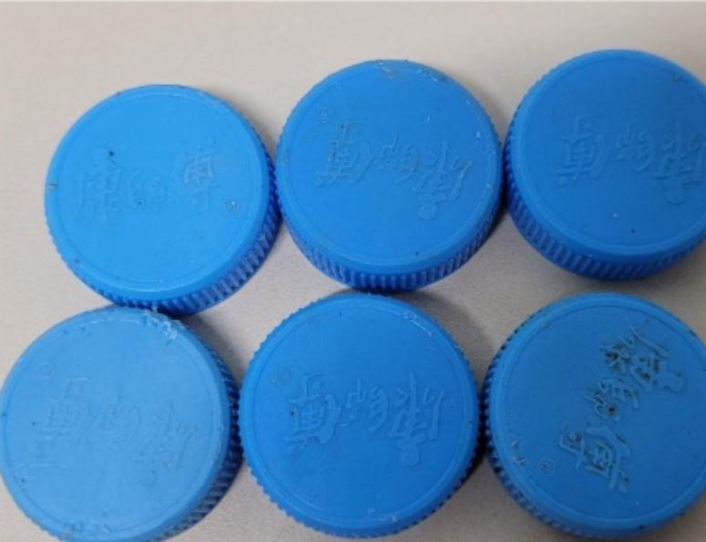 Tampas de garrafas encontradas por equipes do ICMBio na Ilha