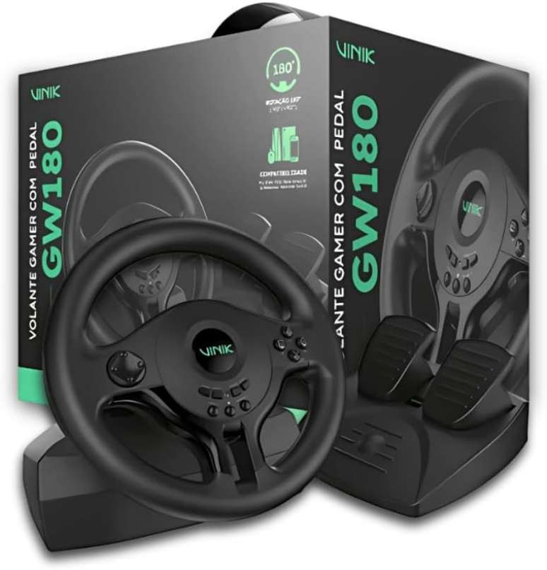 VOLANTE GAMER COM PEDAL GW180 VINIK PARA PC / PS4 / XBOX/SWITCH
