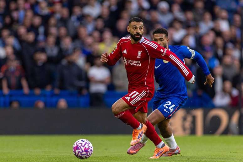 Mohamed Salah (Liverpool) durante jogo contra o Chelsea, no dia 05.10.2025 