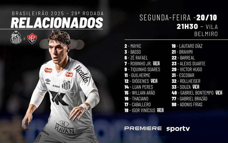 Veja os relacionados do Santos para o confronto contra o Vit&oacute;ria &ndash;