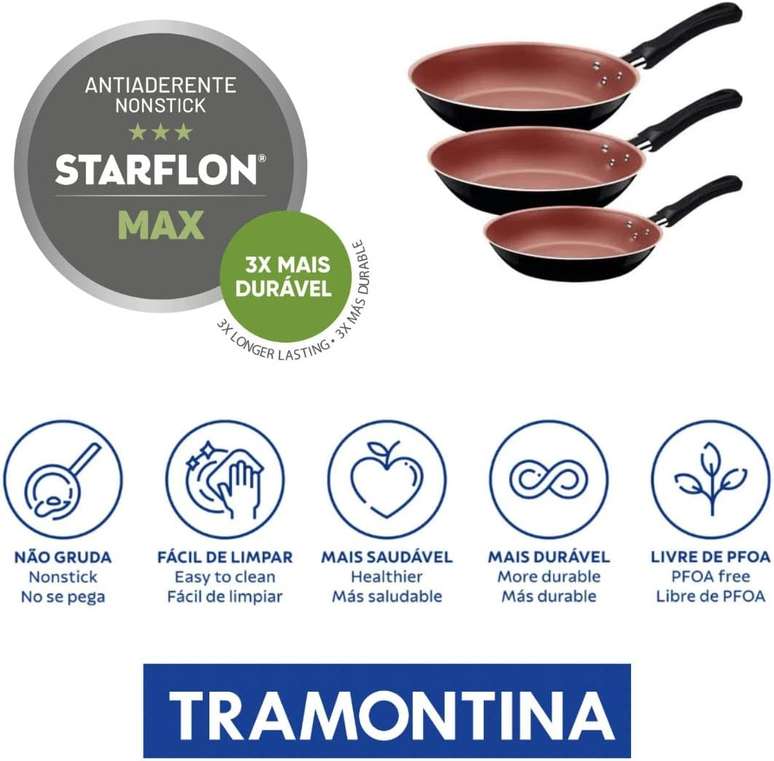 Tramontina JOGO FRIGIDEIRAS 3PCS CARIBE PRETO