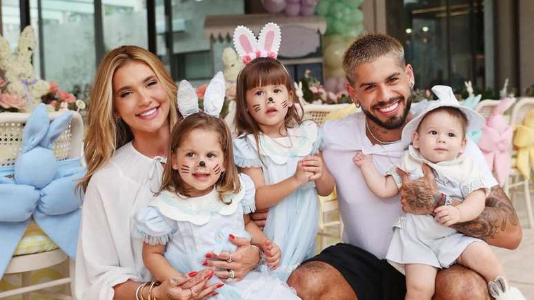 Virginia Fonseca e Zé Felipe com os filhos, Maria Flor, Maria Alice e José Leonardo