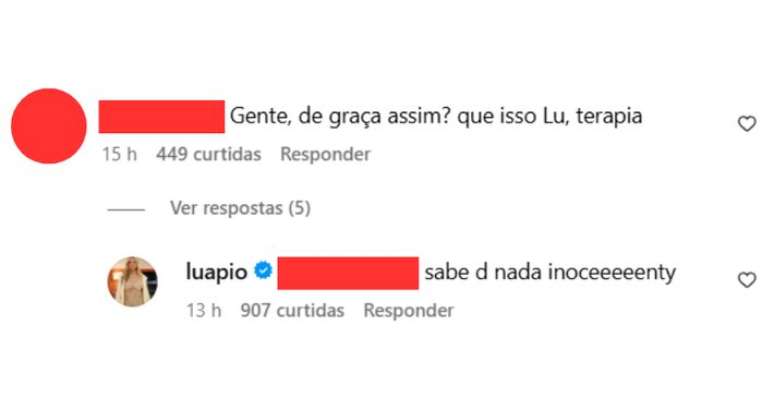 Luana Piovani responds to the internet user who questioned the comment on Boca Rosa. Luana Piovani responds to the internet user who questioned the comment on Boca Rosa.