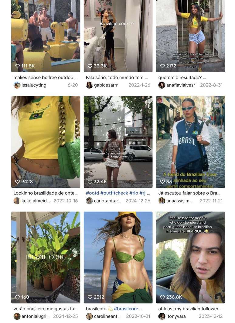 Pesquisa por 'Brazil Core' no TikTok mostra muitos v&iacute;deos de moda
