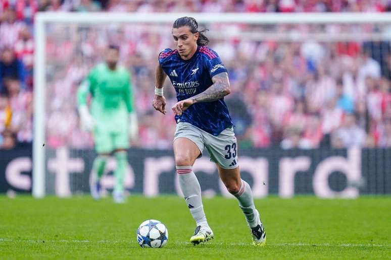 Riccardo Calafiori (Arsenal) durante jogo contra o Athletic Bilbao, no dia 16.09.2025 