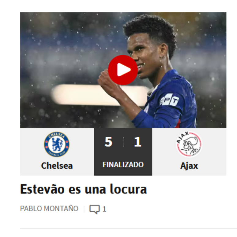 Jornal AS exalta Estêvão após vitória do Chelsea