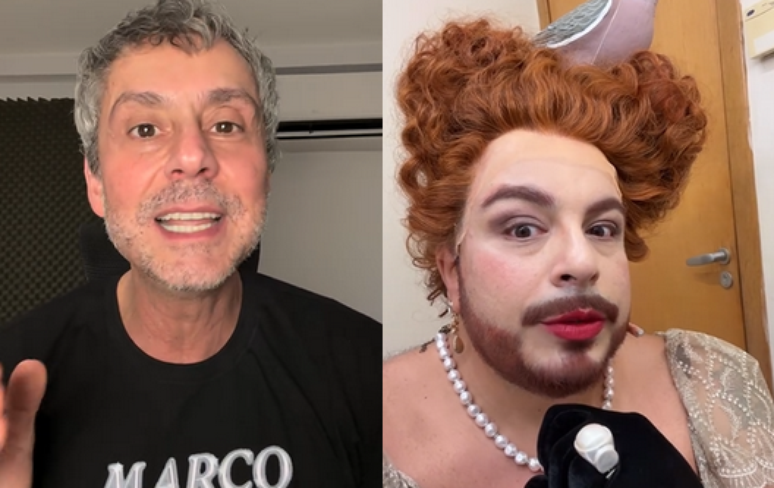 Montagem com cenas dos vídeos gravados pelos atores Alexandre Nero (à esquerda) e Luis Lobianco (`à direita)