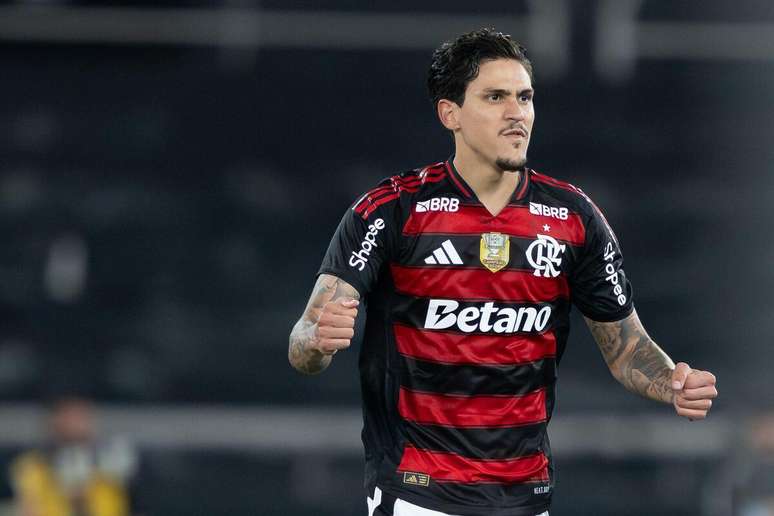 Pedro (Flamengo) celebrando seu gol contra o Botafogo, no dia 15.10.2025