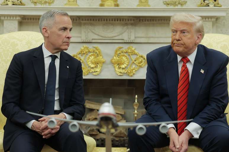 O primeiro-ministro canadense Mark Carney em visita a Donald Trump na Casa Branca