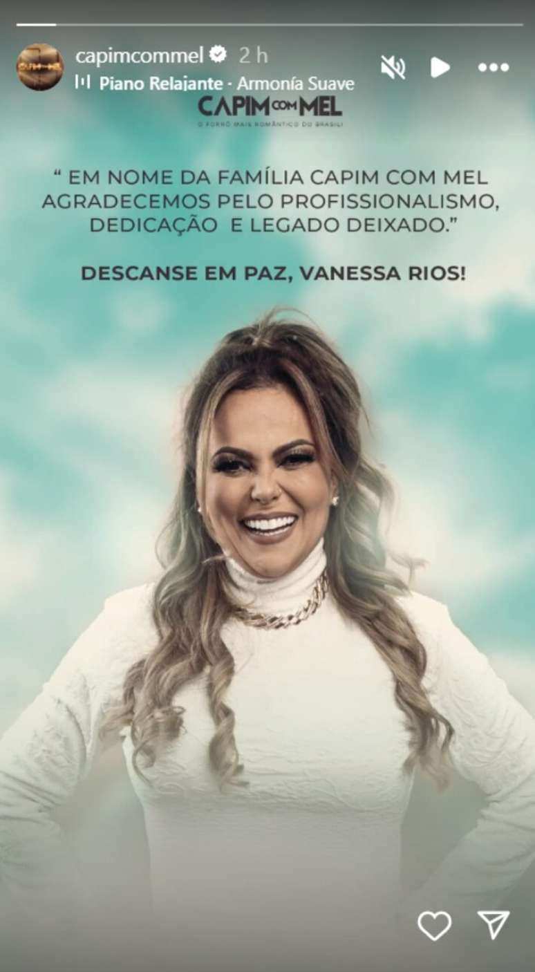 Comunicado do Capim com Mel a respeito da morte de Vanessa Rios