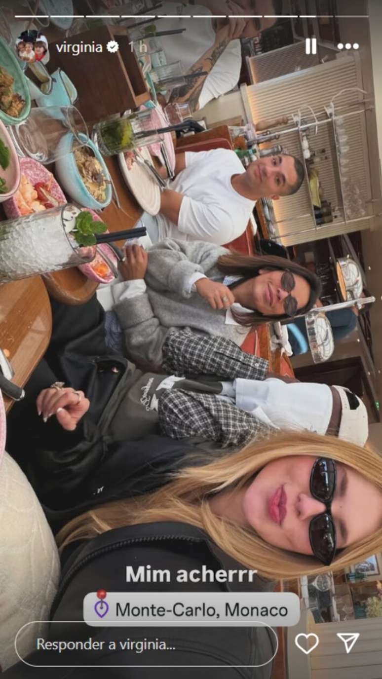 Virg&iacute;nia Fonseca compartilhou foto ao lado de amigos durante refei&ccedil;&atilde;o em M&ocirc;naco