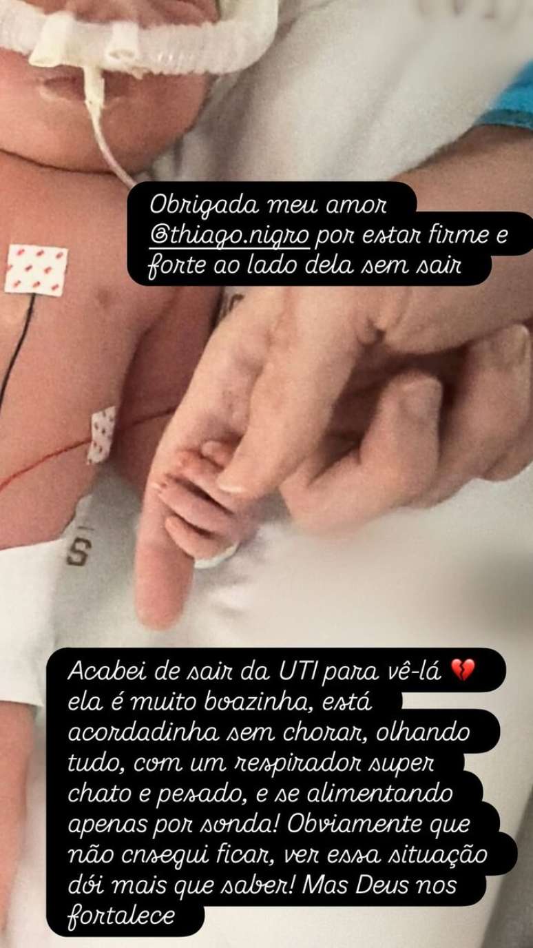 Desabafo de Ma&iacute;ra Cardi ap&oacute;s visitar a filha na UTI