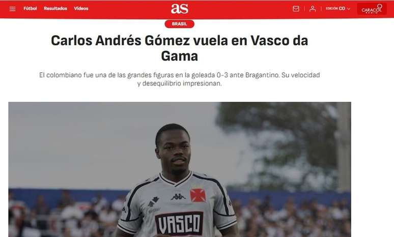 Andr&eacute;s G&oacute;mez tem recebido destaque na Col&ocirc;mbia por suas atua&ccedil;&otilde;es no Vasco &ndash;