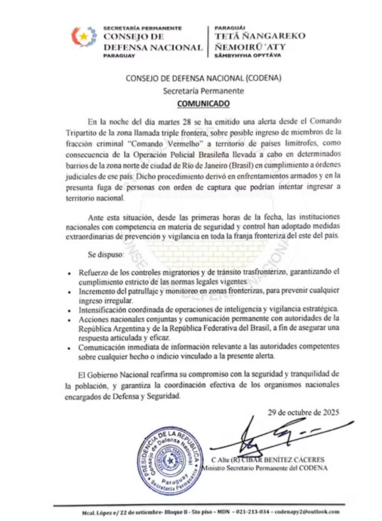Após operação no Rio, Paraguai reforça fronteiras com o Brasil para deter fuga de membros do CV