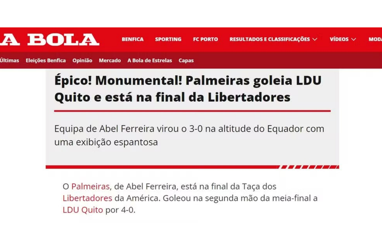 Jornal portugu&ecirc;s classifica virada do Palmeiras como &lsquo;Monumental&rsquo; &ndash;