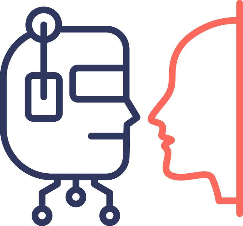 Ilustração de um humano conversando com um robô