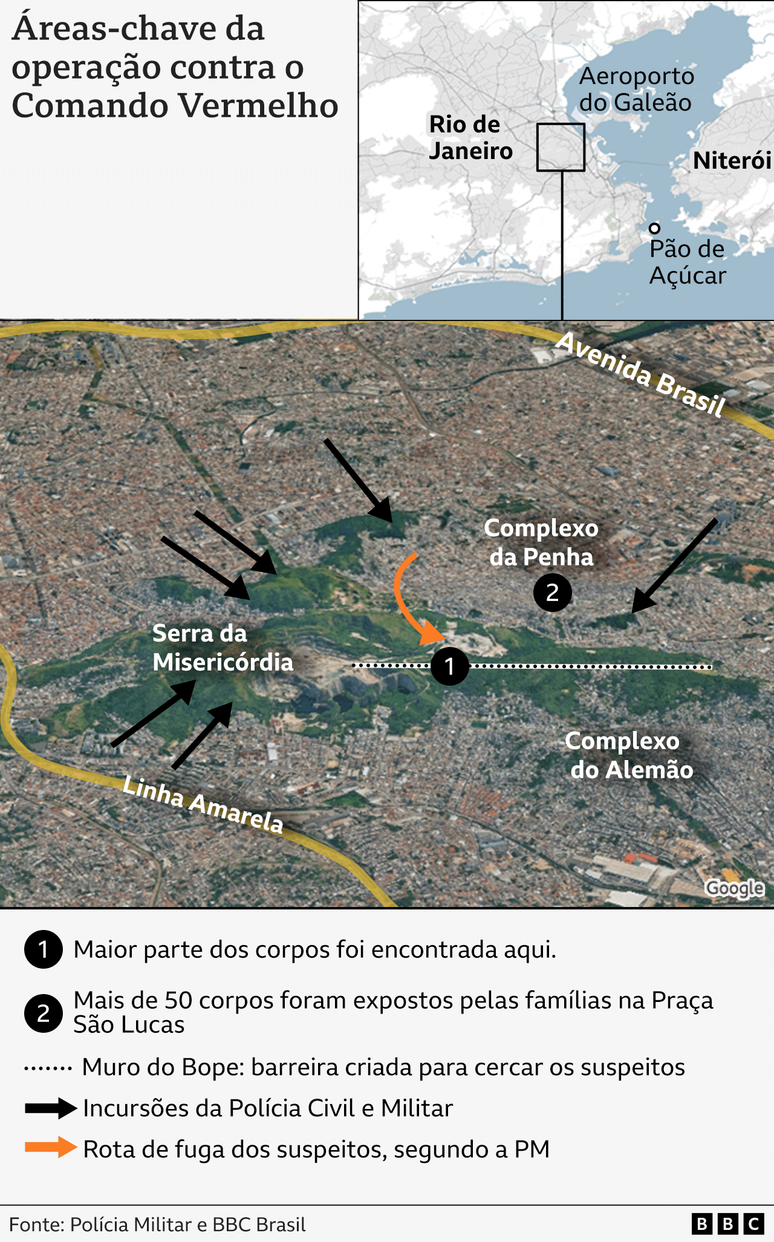 Mapa mostra &aacute;reas-chave da opera&ccedil;&atilde;o