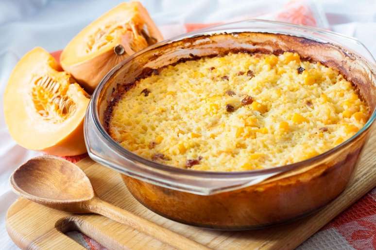 Baked rice with dried meat and pumpkin Baked rice with dried meat and pumpkin