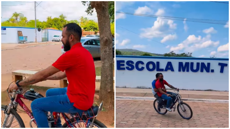Diretor de escola no Tocantins viraliza nas redes sociais ao buscar alunos em casa com bicicleta motorizada
