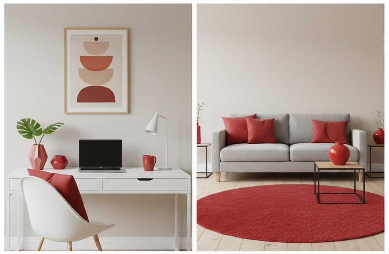 Ambiente decorado com detalhes em vermelho para 2026