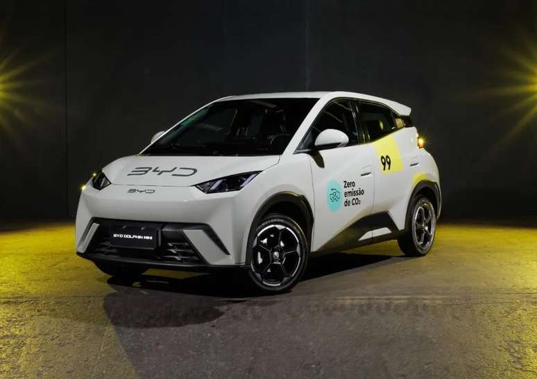 BYD Dolphin Mini, o carro elétrico mais vendido do Brasil, é um dos modelos que faz parte da frota de EVs da 99electric-Pro