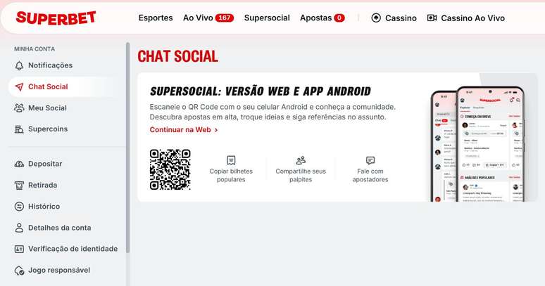 Superbet conta com chat exclusivo para clientes