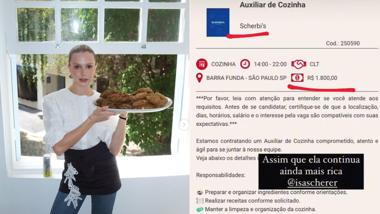 Vaga de emprego em loja de Isa Scherer paga R$ 1.800