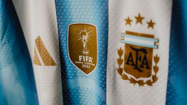 Detalhe da camisa da sele&ccedil;&atilde;o da Argentina de futebol.