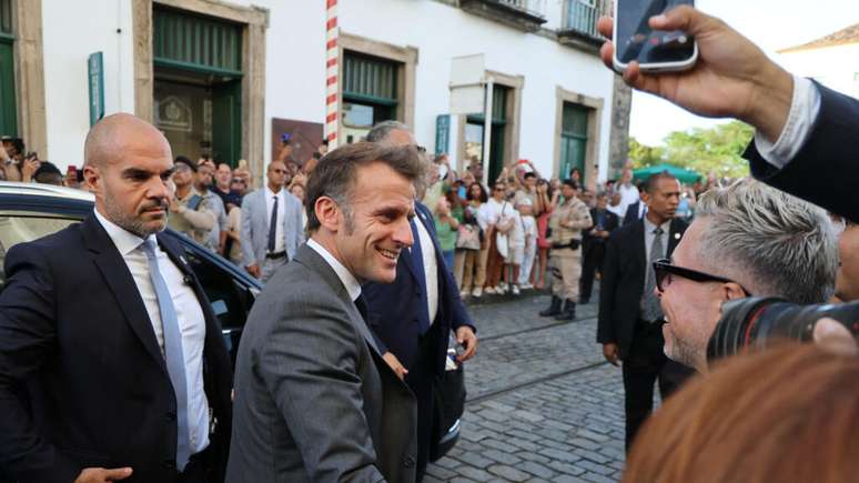 O presidente da França, Emmanuel Macron, em sua chegada ao Pelourinho, em Salvador, em 5 de novembro de 2025.