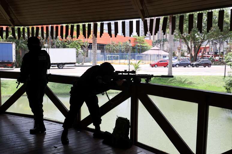 Policiais militares do Pará em exercício de segurança para a COP30; GLO durante evento foi confirmada nesta segunda-feira (03/11), poucos dias após operação violenta no Rio