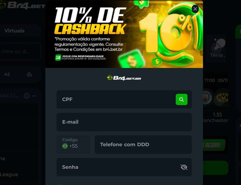 É preciso se cadastrar antes de apostar pelo celular