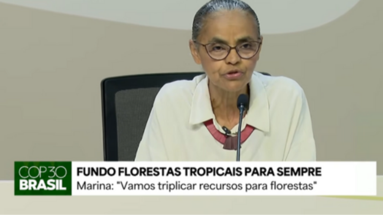 Ministra Marina Silva durante a coletiva de imprensa sobre o TFFF